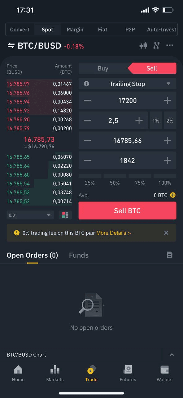 Screenshot of Binance